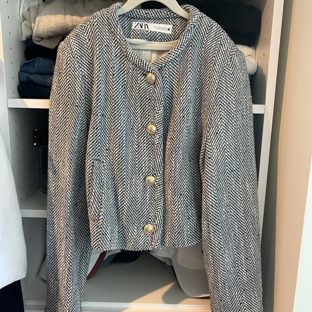 Zara Short Herringbone Jacket - S